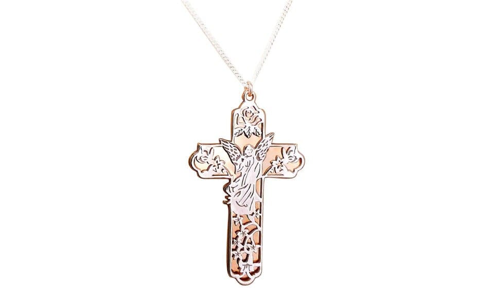 Zweifarbige Schutzengel Kreuz Halskette Sterling Silber Filligran, 45 cm Kette Zweifarbige Schutzengel Kreuz Halskette Sterling Silber Filligran, 45 cm Kette von bigsilverstars