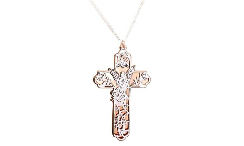 Zweifarbige Schutzengel Kreuz Halskette Sterling Silber Filligran, 45 cm Kette Zweifarbige Schutzengel Kreuz Halskette Sterling Silber Filligran, 45 cm Kette von bigsilverstars