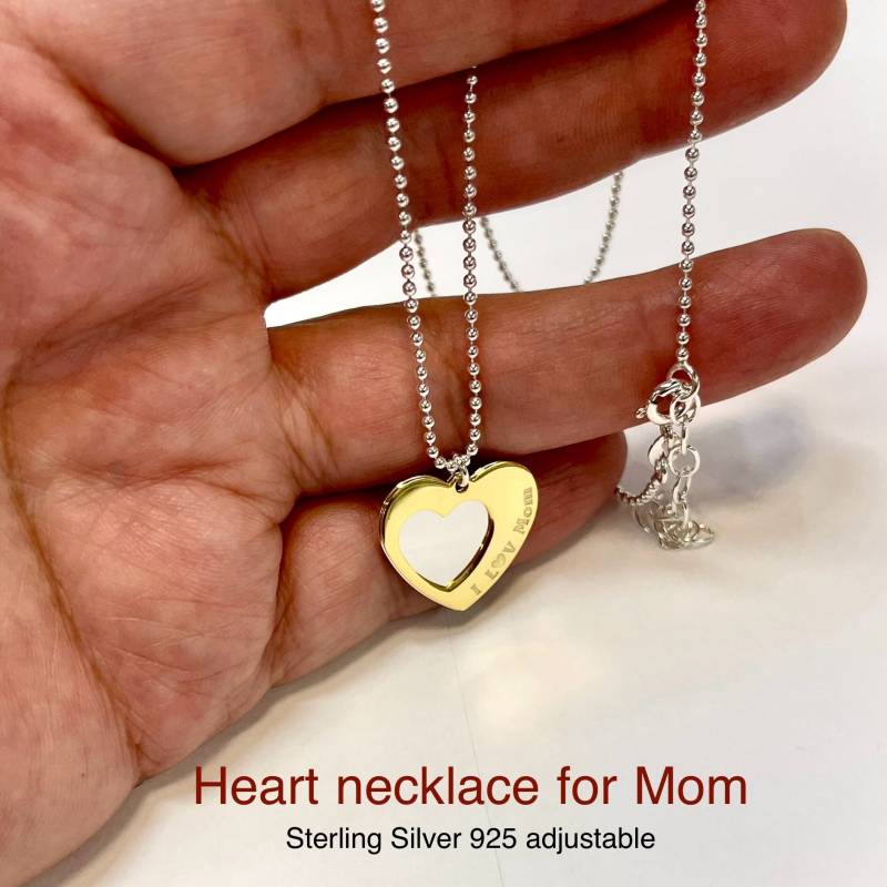 Zweifarbige Sterling Silber Herz Halskette "I Love Mom' Anhänger, Verstellbare Perlenkette Zweifarbige Sterling Silber Herz Halskette "I Love Mom' Anhänger, Verstellbare Perlenkette von bigsilverstars
