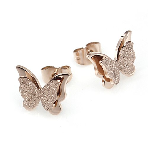 bigsoho Damen Ohrstecker Ohrringe Rosegold plattiert Schmetterling Edelstahl Schmuck Geschenk von bigsoho