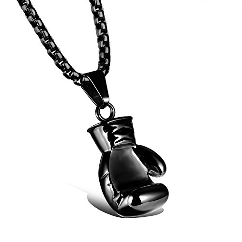 bigsoho Edelstahl Boxen Sport Boxhandschuh Anhänger mit 60cm Kette Schmuck Herren Halskette - Farbe Schwarz von bigsoho