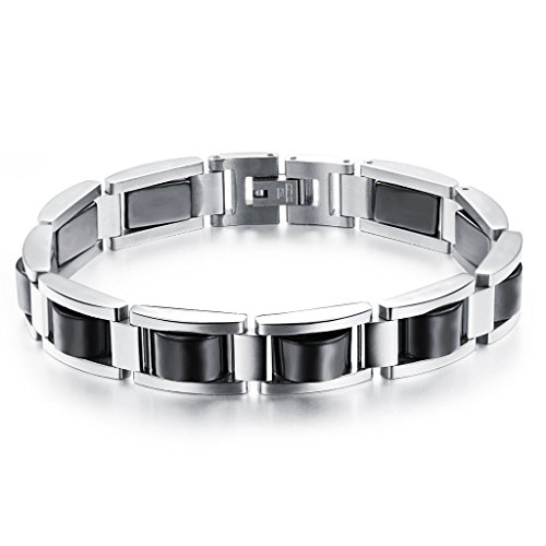 bigsoho Edelstahl Hämatit Herren Armband Schmuck 22cm - Farbe Silber Schwarz von bigsoho