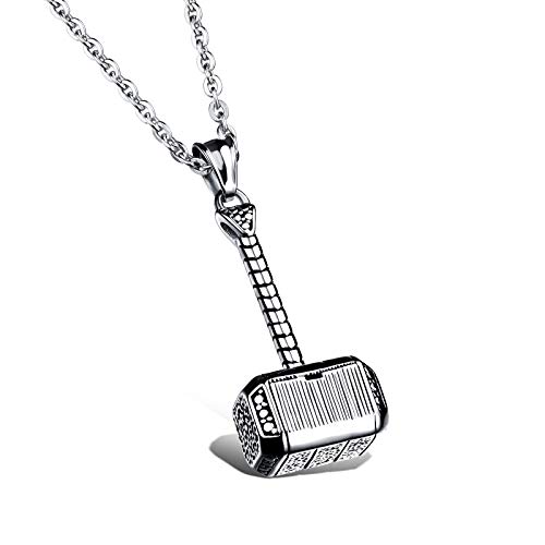 bigsoho Herren Edelstahl Halskette Retro Thors Hammer Anhänger Kette 55cm Punk Rock Schmuck von bigsoho