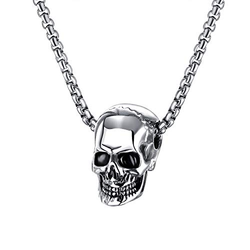 bigsoho Herren Halskette Anhänger Punk Skull Totenkopf Edelstahl Schmuck Kette Länge 55 cm von bigsoho