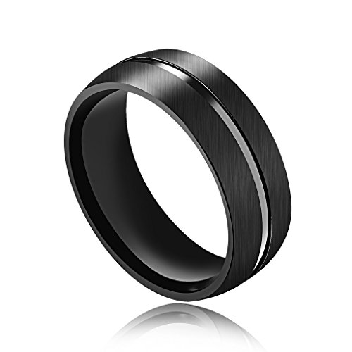 bigsoho Herren Ring Schwarz Edelstahl Rille Schmuck gebürstet 8mm breit - Ringgröße 60 (19.1) von bigsoho