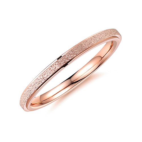 bigsoho Modeschmuck Damen Ring 2mm breit Edelstahl sandgestrahlt Ehering Verlobungsring Trauring Geschenk (Rosegold, 47 (15.0)) von bigsoho