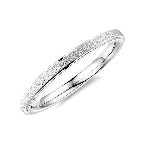 bigsoho Modeschmuck Damen Ring 2mm breit Edelstahl sandgestrahlt Ehering Verlobungsring Trauring Geschenk (Silber, 57 (18.1)) von bigsoho