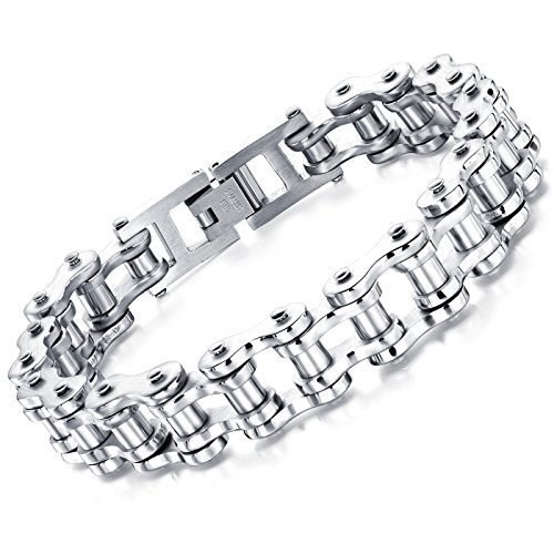 bigsoho Schmuck Herren Armband Edelstahl Punk Biker Motorrad Armreif - Farbe: Silber von bigsoho