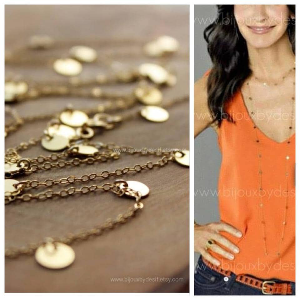 Courtney Cox Cougar Town Halskette - Kleine Plättchen Lange Goldkette Wählen Sie Ihre Länge Courtney Cox Cougar Town Halskette - Kleine Plättchen Lange Goldkette Wählen Sie Ihre Länge von bijouxbydesif