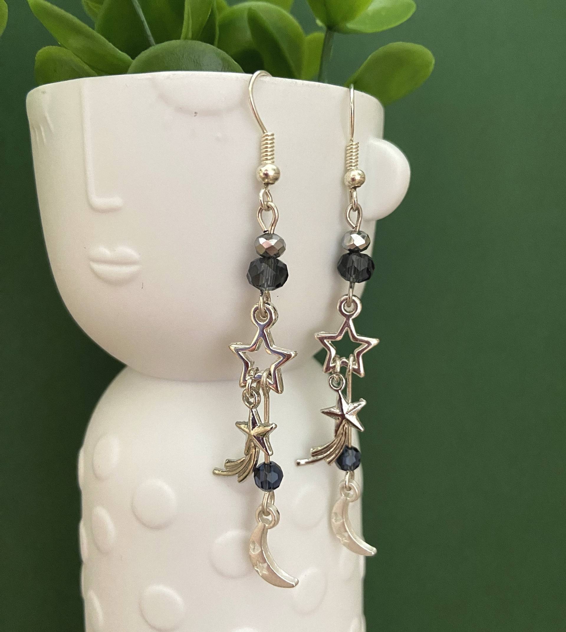 Blauer Modeschmuck, Baumelnde Ohrringe Mit Ohrlöchern, Nachtblaue Perlen Und Sternmuster, Anpassbarer Schmuck Blauer Modeschmuck, Baumelnde Ohrringe Mit Ohrlöchern, Nachtblaue Perlen Und Sternmuster, Anpassbarer Schmuck von bijouxbymaeva