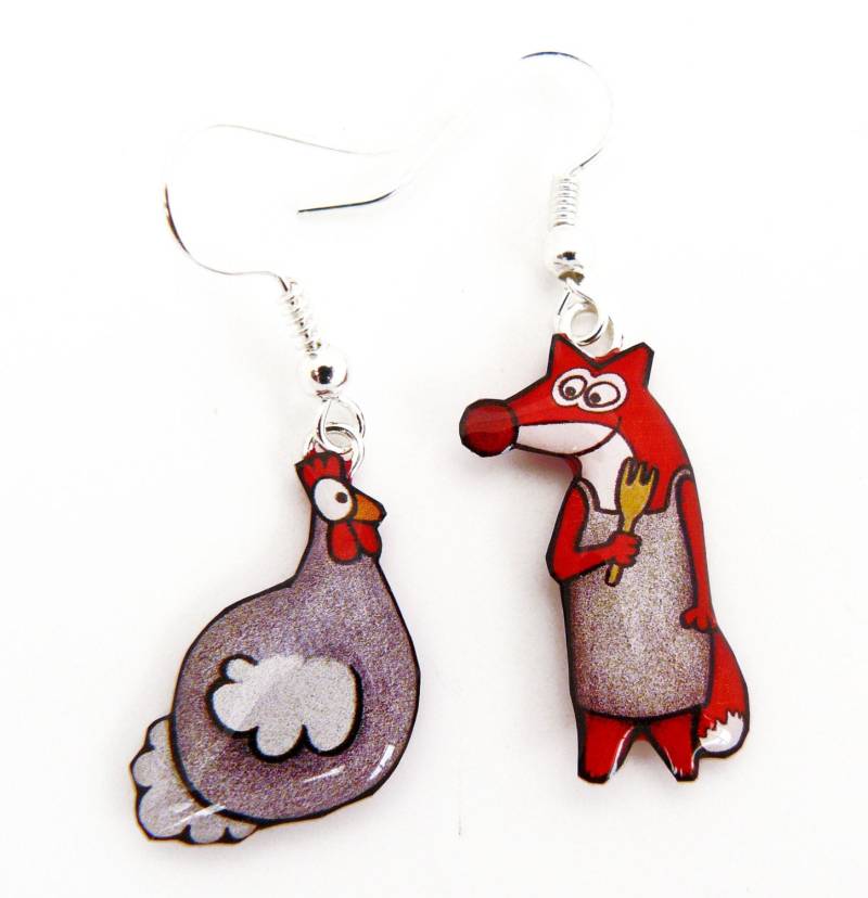 Nicht Übereinstimmende Fuchs - Und Hühnerohrringe, Lustige Ohrringe von bijouxlafeecameleon
