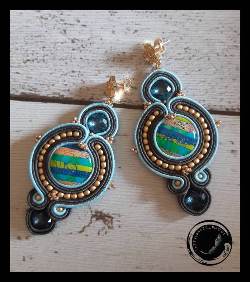 Blau Und Grün, Graue Soutache Ohrringe Blau Und Grün, Graue Soutache Ohrringe von bijouxlaperlanera