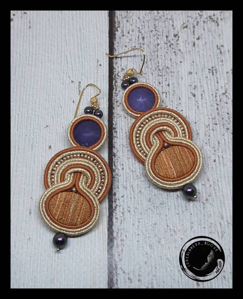 Lila Und Orange Ohrringe Handgemacht Technik Soutache von bijouxlaperlanera