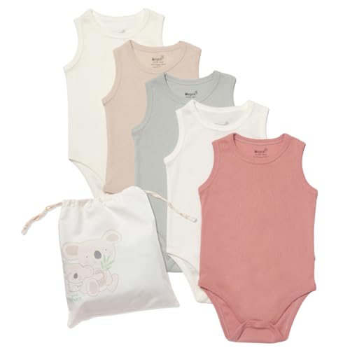 biorganic Baby-Body ärmellos - Babykleidung aus Bio-Baumwolle - Body Baby Junge und Mädchen - 5er Pack Bodys Baby mit Druckknöpfen - Baby Bodysuits mit süßem Stoffbeutel - Multicolored von biorganic