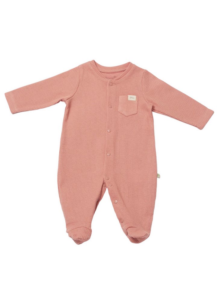 biorganic Strampler Baby Waffle Smile mit Fuß für Jungen und Mädchen Unisex Langarm (1-tlg) geknöpft, 100% Bio-Baumwolle, Waffelstruktur von biorganic