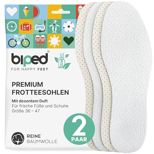 biped 2 Paar Frottee Einlegesohlen aus Baumwolle - Waschbare Schuheinlagen mit dezent frischem Duft - Barfußsohlen Damen und Herren z2774(42-43) von biped
