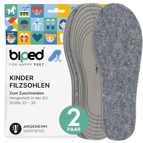 biped 2 Paar Kinder Filz Einlegesohlen - Robuste Schuheinlagen zum Zuschneiden - Weiche Filzsohlen für Herbst und Winter Schuhe z2740 von biped