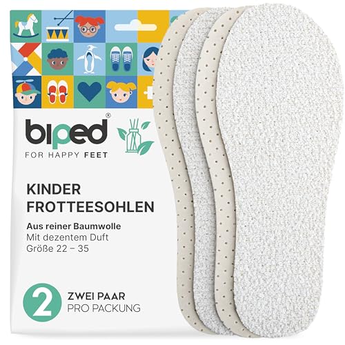 biped 2 Paar Kinder Frottee Einlegesohlen - Waschbare Barfuß Schuheinlagen aus Baumwolle - Weiche Barfußsohlen mit dezent frischem Duft z2775(24-25) von biped
