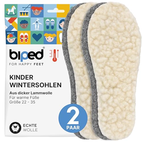 biped 2 Paar Kinder Lamm Wollsohlen - Extra dicke Winter Einlegesohlen aus Lammwolle und Filz - Wärmende Einlagen z2690(32-33) von biped