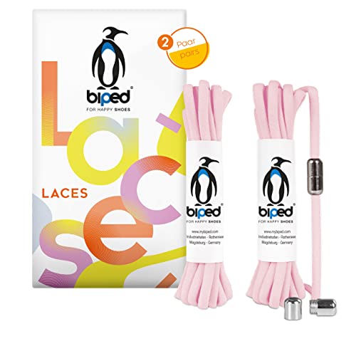 biped LACES 2 Paar elastische Schuhbänder mit Metallkapsel Drehverschluss- Gummi Schnürsenkel ohne Binden für 2 Paar Schuhe, Sneaker, Sport- und Laufschuhe - oval 4,5 mm z2911(#11 baby pink) von biped