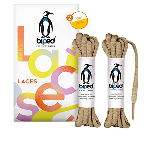 biped LACES 2 Paar reißfeste Polyester Schnürsenkel für Damen-, Herren- und Kinderschuhe, Sneaker, Sport- und Laufschuhe oval 6 mm z2912(#28 beige,140 cm) von biped
