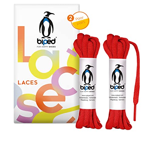 biped LACES 2 Paar reißfeste Polyester Schnürsenkel für Damen-, Herren- und Kinderschuhe, Sneaker, Sport- und Laufschuhe oval 6 mm z2912(#3 red,150 cm) von biped
