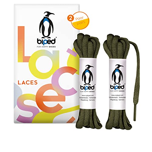 biped LACES 2 Paar reißfeste Polyester Schnürsenkel für Damen-, Herren- und Kinderschuhe, Sneaker, Sport- und Laufschuhe oval 6 mm z2912(#33 army green,90 cm) von biped