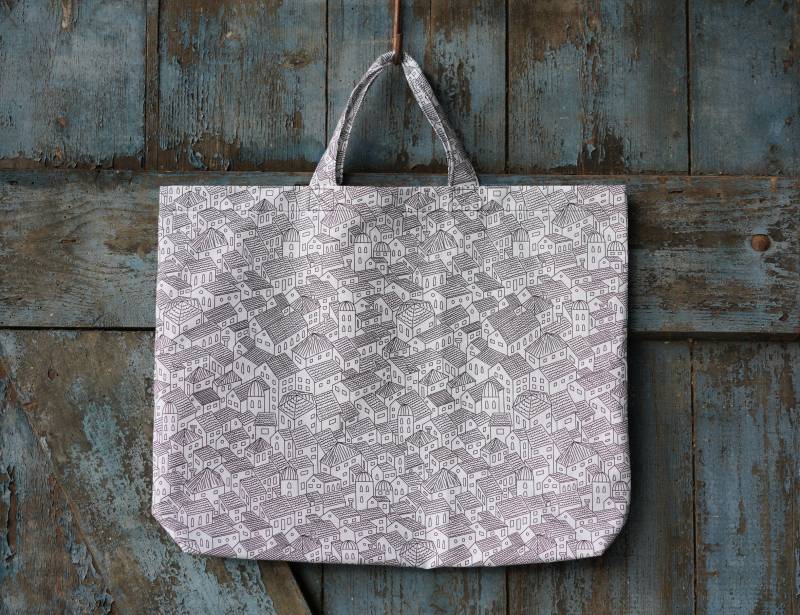 Ausmal-stoffbeutel/Shopper Im Querformat Mit Häusern, Dächern, Fassaden; Aus Bio-Baumwolle von birchfox