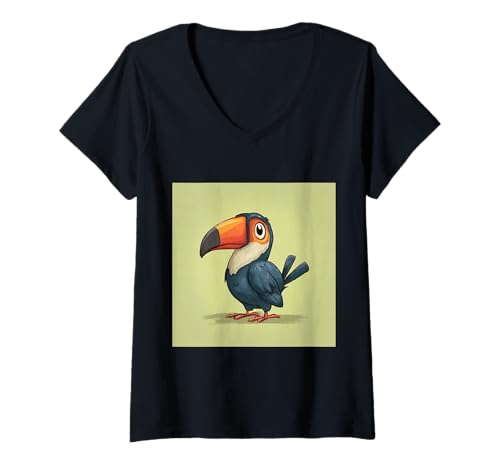 Damen süß, verspielt, übermäßig süßer Tukan im Chibi-Stil T-Shirt mit V-Ausschnitt von bird cute theme