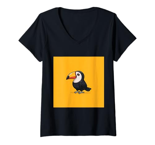 Damen süß, verspielt, übermäßig süßer Tukan im Chibi-Stil T-Shirt mit V-Ausschnitt von bird cute theme
