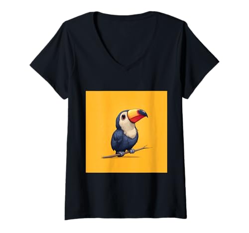 Damen süß, verspielt, übermäßig süßer Tukan im Chibi-Stil T-Shirt mit V-Ausschnitt von bird cute theme