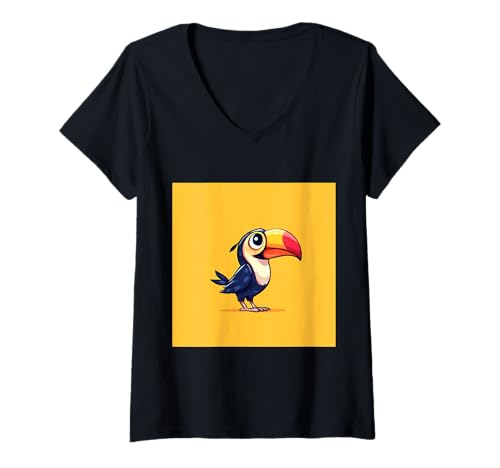 Damen süß, verspielt, übermäßig süßer Tukan im Chibi-Stil T-Shirt mit V-Ausschnitt von bird cute theme