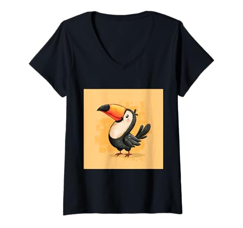 Damen süß, verspielt, übermäßig süßer Tukan im Chibi-Stil T-Shirt mit V-Ausschnitt von bird cute theme