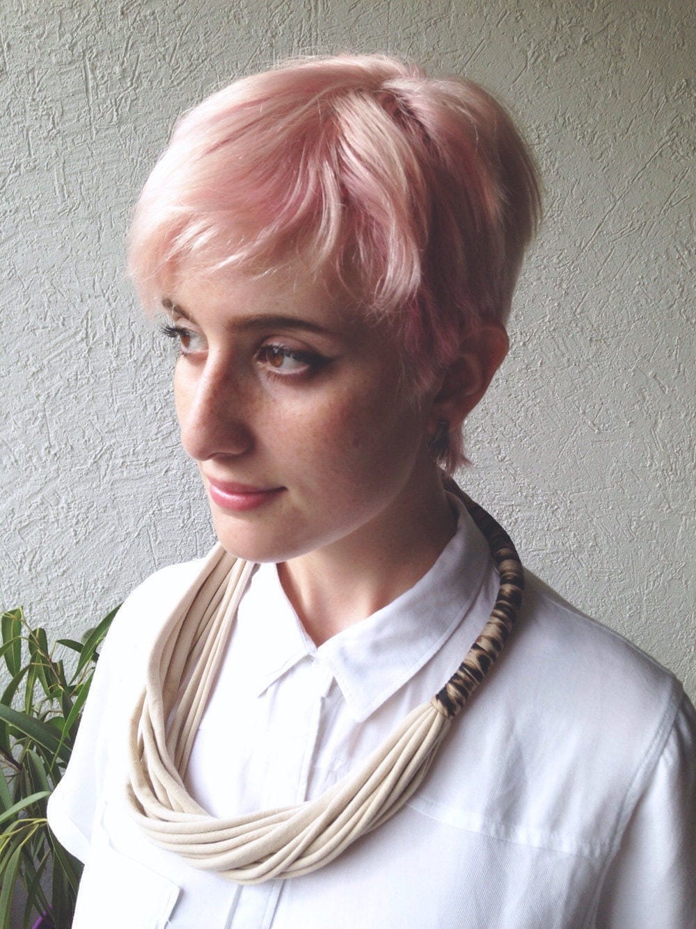 Leopard Kette, Statement Stoff Geschenk Für Freundin, Stoffketten, Elfenbein Textil Halskette, Mama von birdienumnumshop