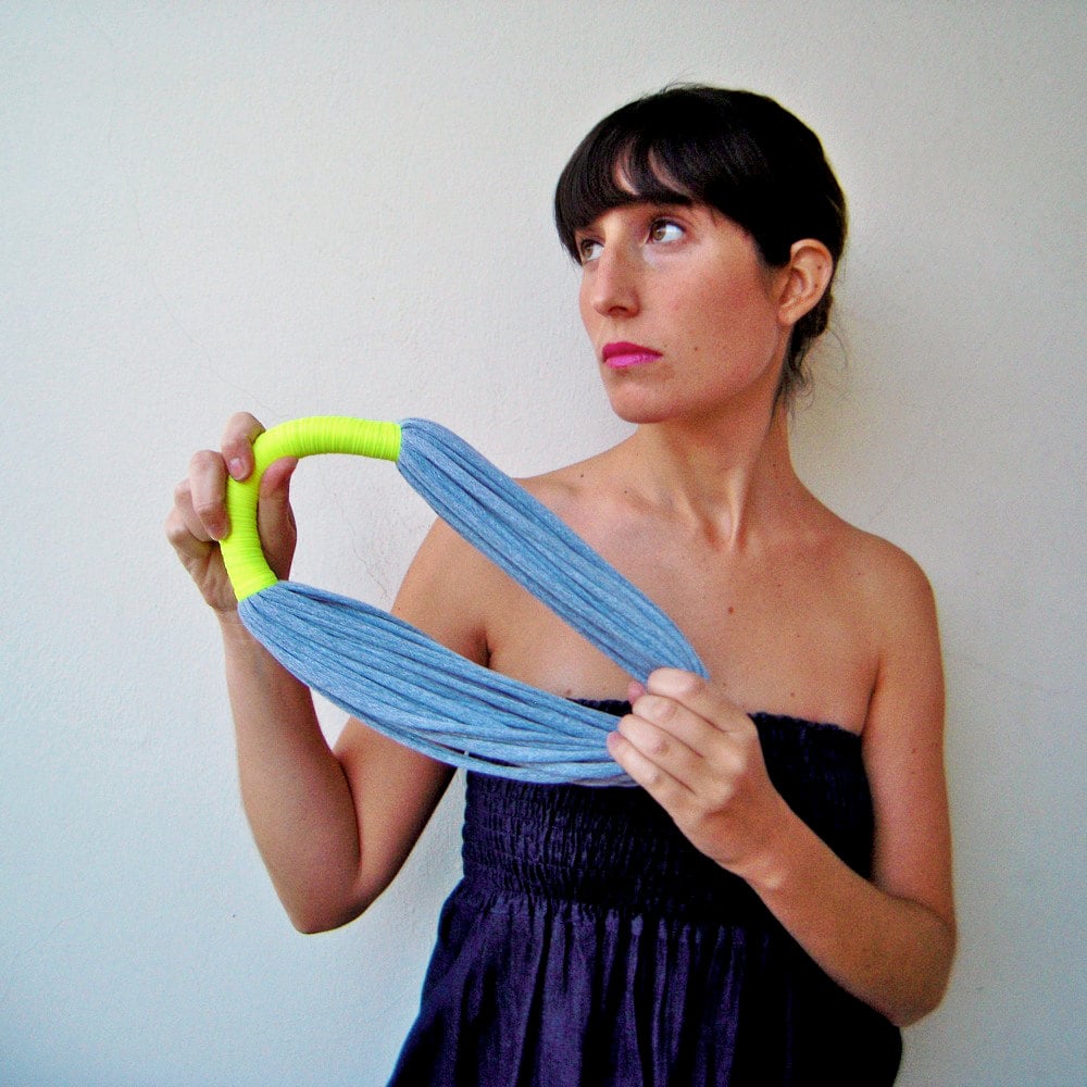 Neon Gelbe Statement Kette, Birdienumnum, Schmuck, Jersey Stoff Mehrstrangige Gelber von birdienumnumshop