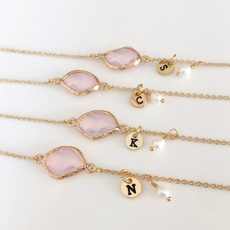 Bester Freund Brautjungfern Armband Geschenk, 14K Gold Überzogen, Personalisierte Birthstones Anfangsarmband, Blumenmädchen Armband, Blush Hochzeit von birdshome