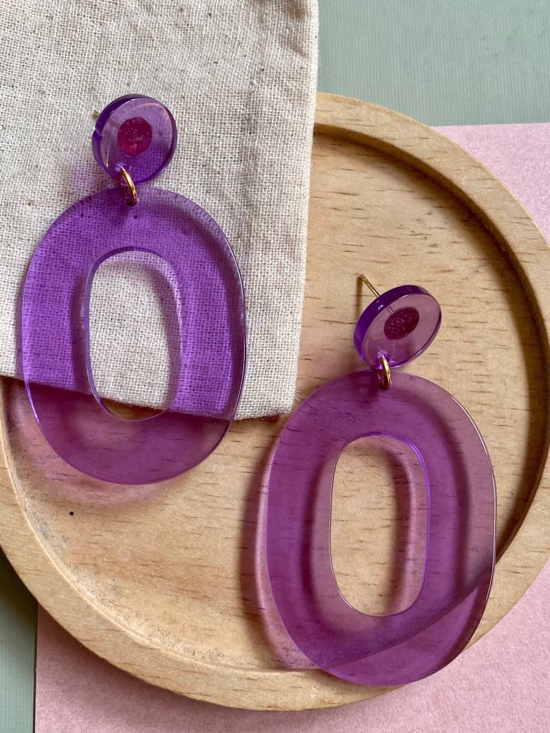 Acetat Ohrring Groß/Lila Transparent Schmuck Statement Bunt Ohrstecker Mit Anhänger/ Violett Ohrringe von birdsofparadiseDE