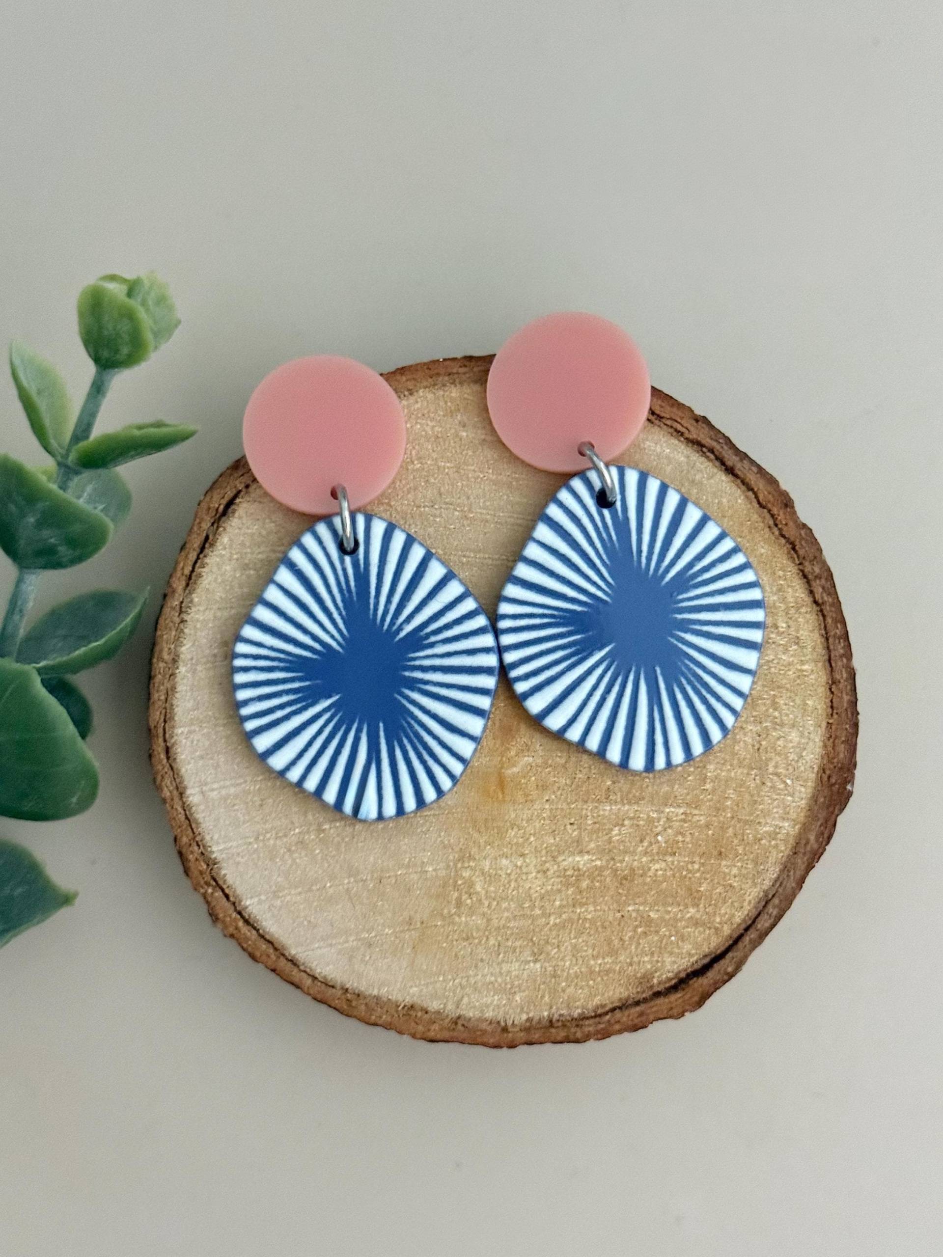 Blaue Acryl Statement Ohrringe Mit Neon Orangen Ohrstecker/Color Blocking Bunte Geschenk von birdsofparadiseDE