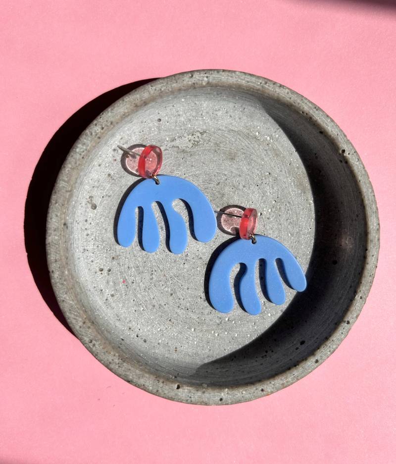 Blaue Acryl Statement Ohrringe Mit Pinken Ohrstecker/Color Blocking Bunte Geschenk von birdsofparadiseDE