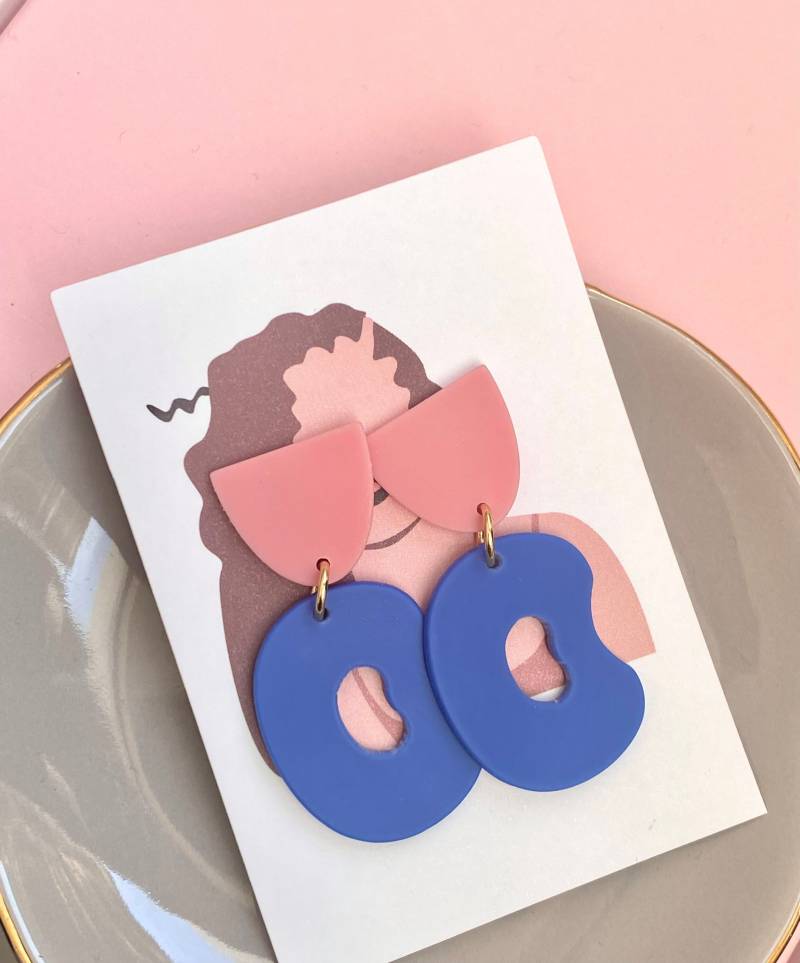 Blaue Acryl Statement Ohrringe Mit Rosa Ohrstecker/Bunte Lange Hängeohrringe Aus Acetat Geschenk Für Freundin Blaue Acryl Statement Ohrringe Mit Rosa Ohrstecker/Bunte Lange Hängeohrringe Aus Acetat Geschenk Für Freundin von birdsofparadiseDE