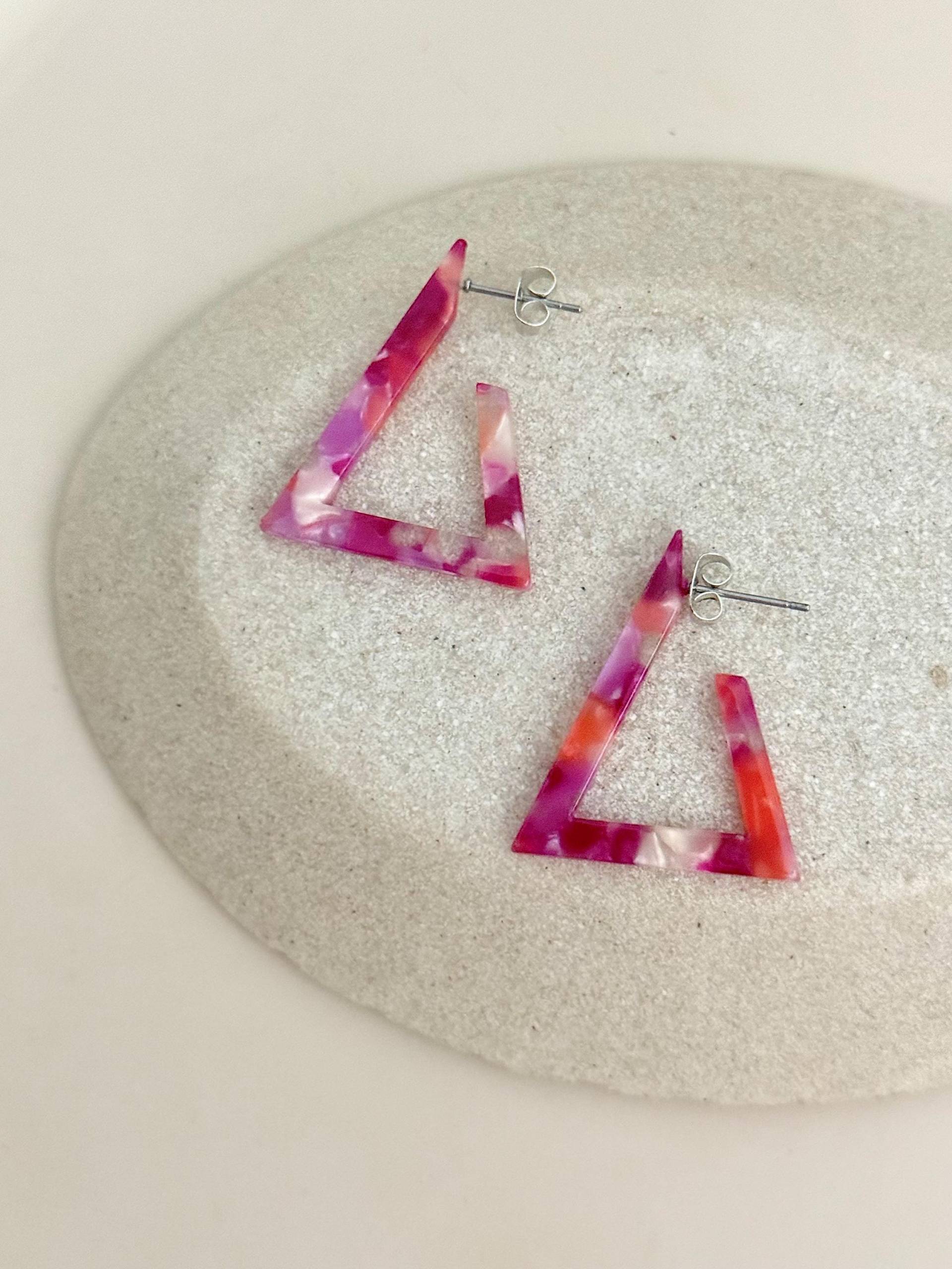 Bunte, Dreieckige Acetat Creolen/Kreolen Aus Kunststoff Große Ohrringe Flache, Rosa Halbcreolen Schmuck Geschenk Für Freundin von birdsofparadiseDE