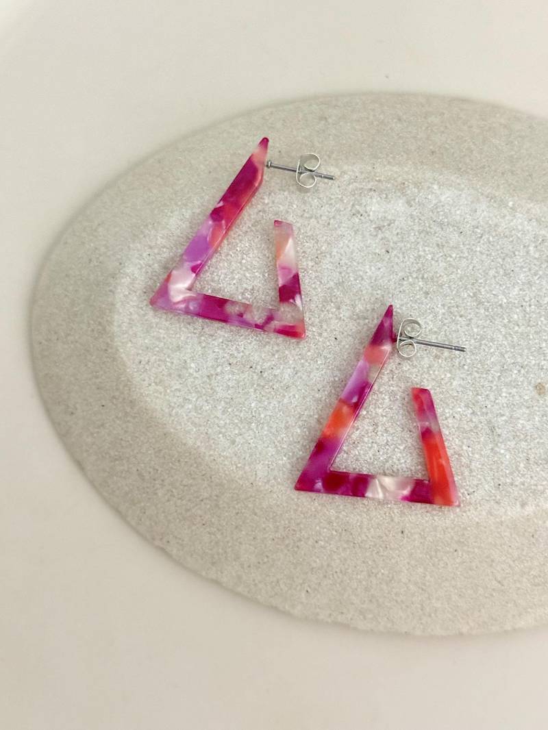 Bunte, Dreieckige Acetat Creolen/Kreolen Aus Kunststoff Große Ohrringe Flache, Rosa Halbcreolen Schmuck Geschenk Für Freundin von birdsofparadiseDE