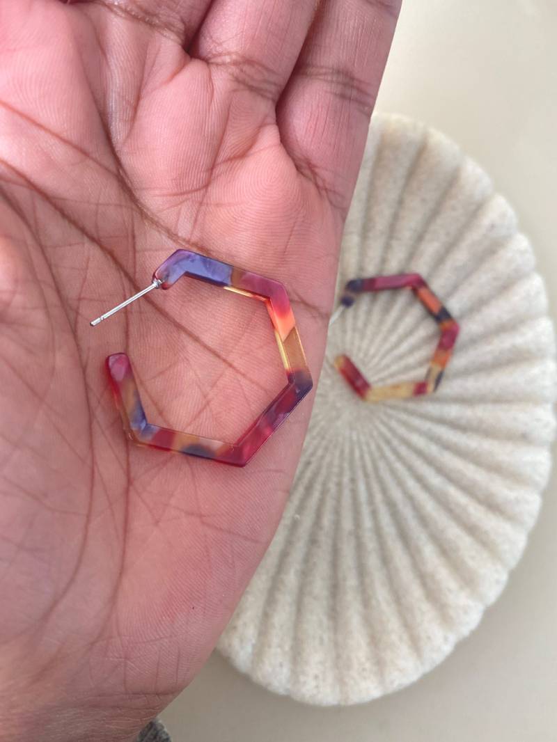 Bunte Acetat Creolen/Aus Kunststoff Große Ohrringe Flache Statement Halbcreolen Schmuck Geschenk Für Freundin Bunte Acetat Creolen/Aus Kunststoff Große Ohrringe Flache Statement Halbcreolen Schmuck Geschenk Für Freundin von birdsofparadiseDE