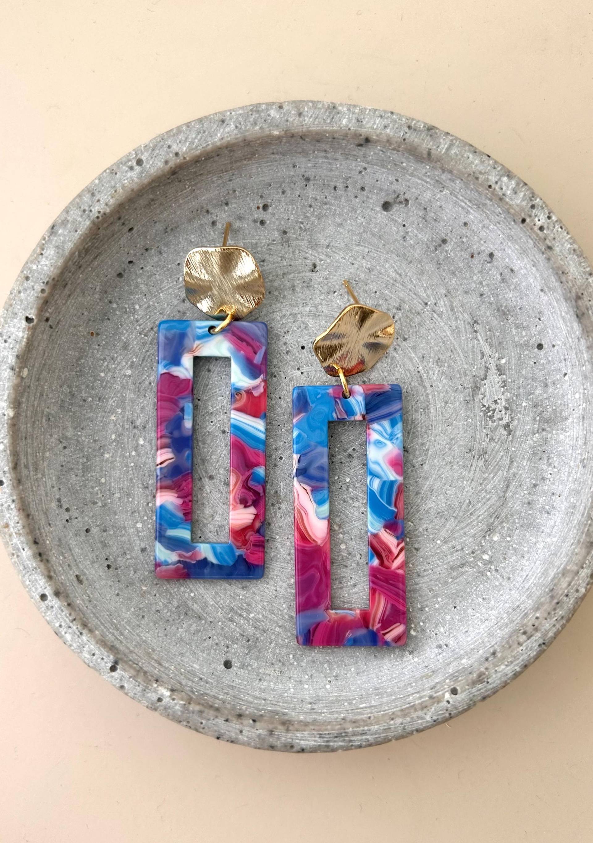 Bunte Acetat Ohrringe Mit Vergoldeten, Runden Ohrstecker/Bunte, Große Statement Blau Rosa Pink Geschenk Für Freundin von birdsofparadiseDE