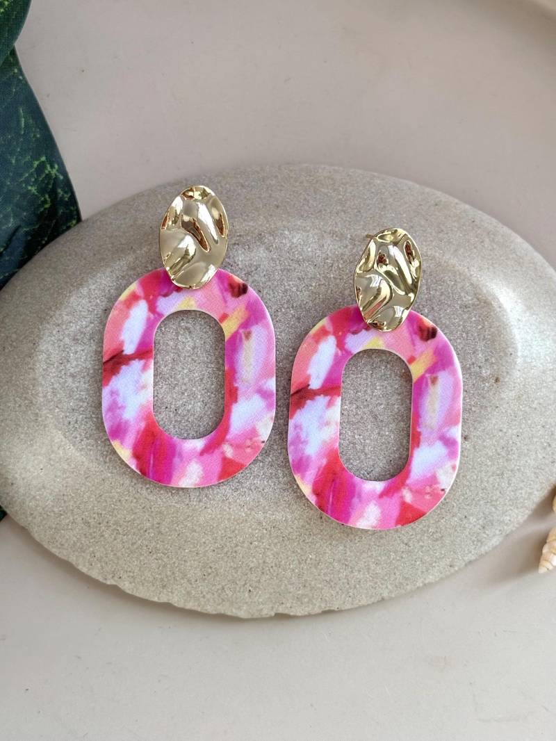 Bunte Acryl Ohrringe in Pink Mit Goldenen Ohrstecker/Rosa, Große Statement Goldene Rosa Anhänger/ Geschenk Schmuck von birdsofparadiseDE