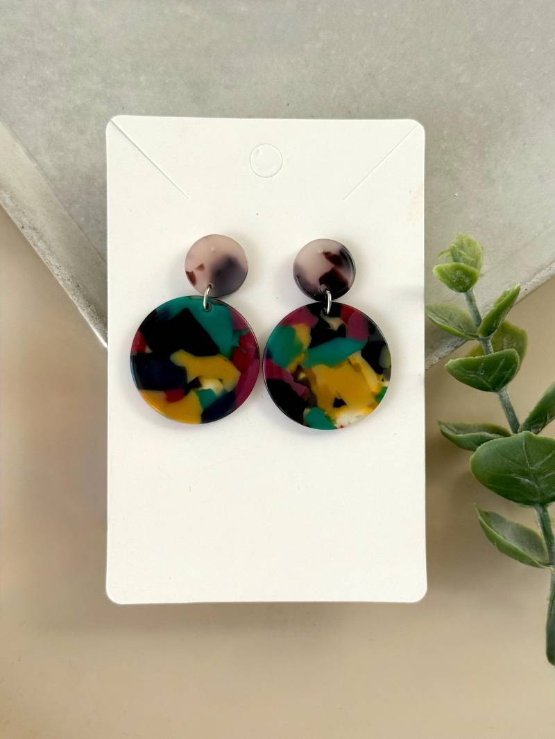 Bunte Acryl Statement Ohrringe Mit Schildpatt Ohrstecker/Color Blocking Runde Geschenk von birdsofparadiseDE