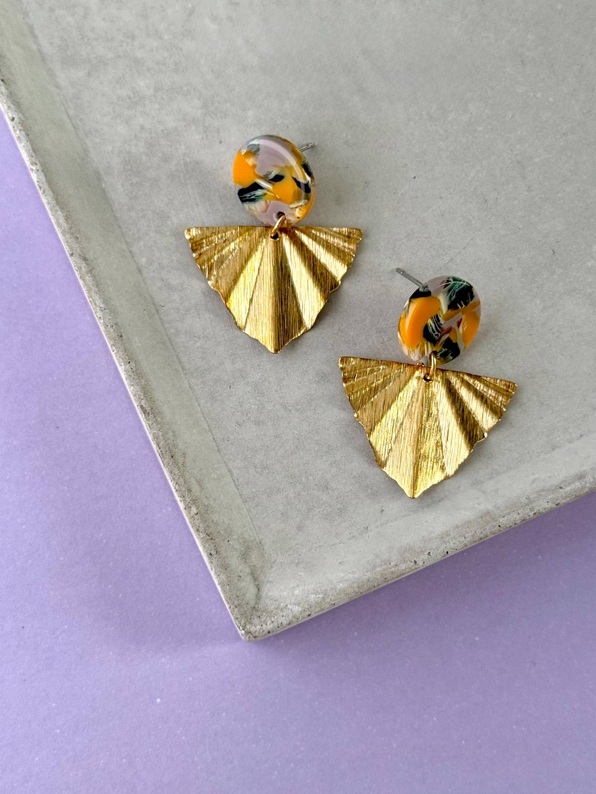 Bunter Ohrring Mit Gold Anhänger/Orange Grüne Ohrstecker Aus Acryl Messing Statement Geschenk Für Freundin von birdsofparadiseDE