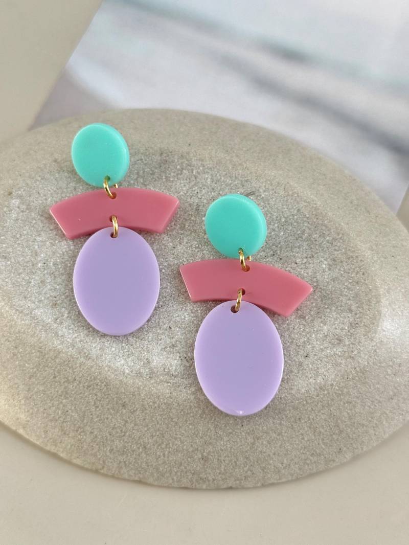 Bunter Statement Ohrring Aus Acryl/Color Block Ohrringe Acetat Hängeohrringe Rosa Lila Grün Anhänger Geschenk Für Freundin von birdsofparadiseDE