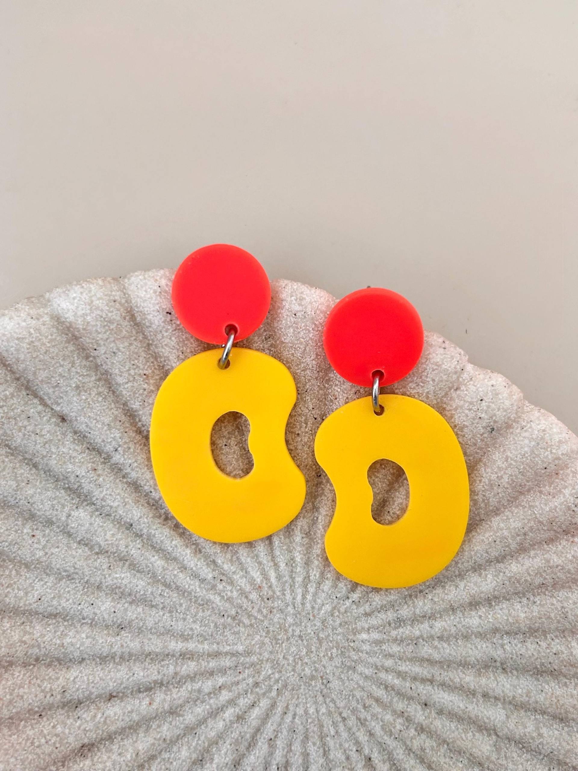 Gelbe Acryl Statement Ohrringe Mit Neon Orangen Ohrstecker/Color Blocking Bunte Geschenk von birdsofparadiseDE