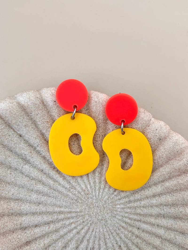 Gelbe Acryl Statement Ohrringe Mit Neon Orangen Ohrstecker/Color Blocking Bunte Geschenk von birdsofparadiseDE